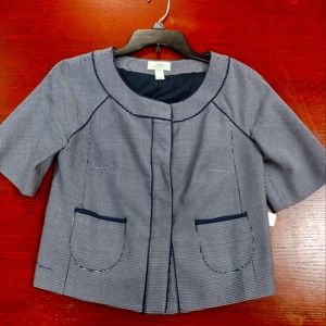 Ann Taylor Loft Navy Check Snap Front Top